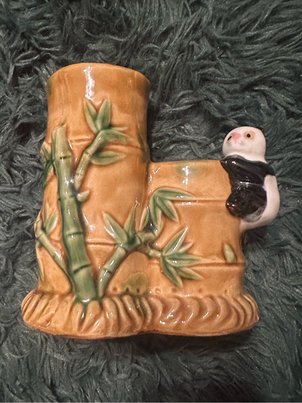 Vintage Panda Bamboo Double Vase Planter B-699 Japanese Style Ceramic